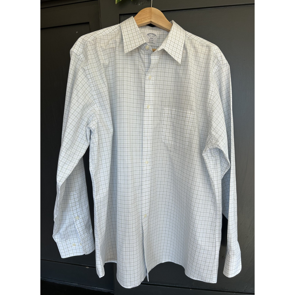 Brooks Brothers 1818 Regent Plaid Dress Shirt Mens 17 1/2 4/5 Non Iron Button Up